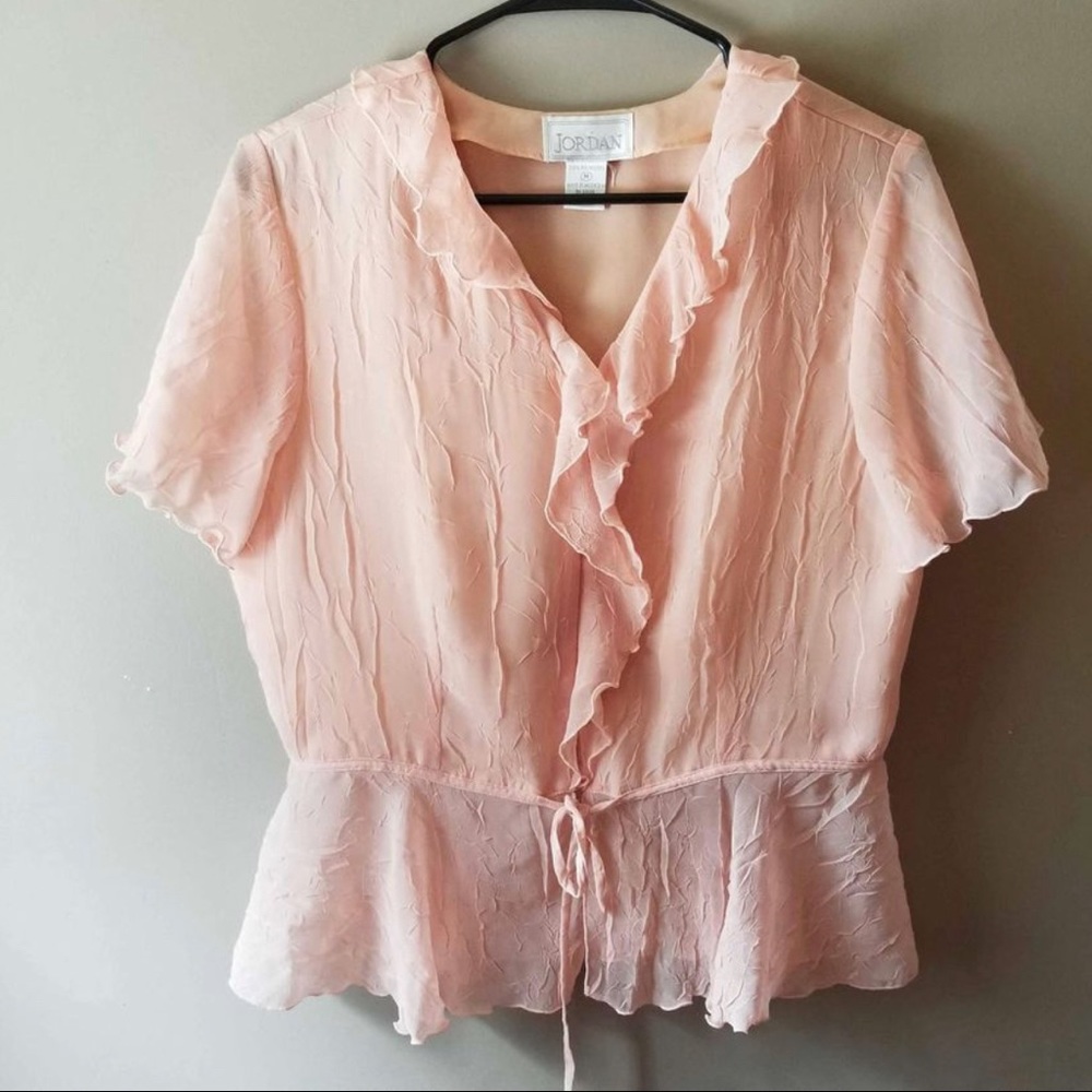 Vintage Pink Gauze Tie-Front Blouse M | Coquette Balletcore Cottagecore